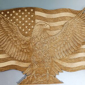 Wooden Patriotic Bald Eagle with American Flag Wall Decor