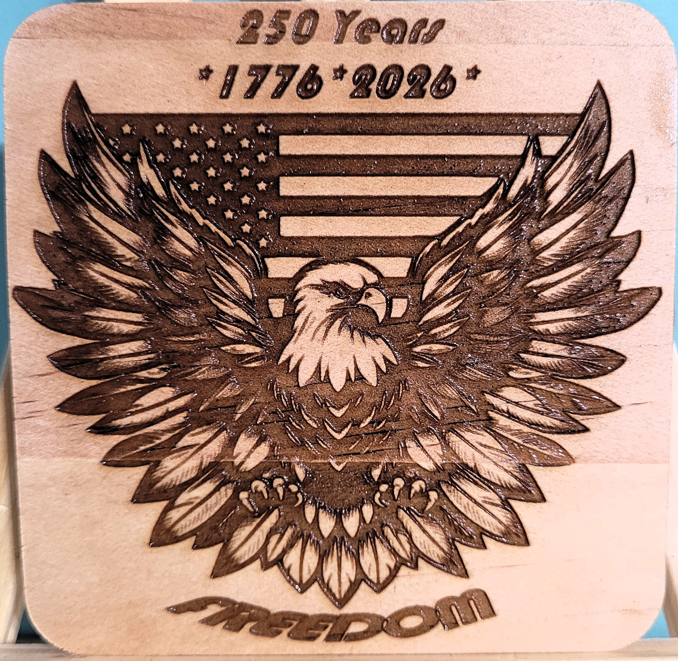 4" Sq. 250th Anniversary Wooden Coasters
